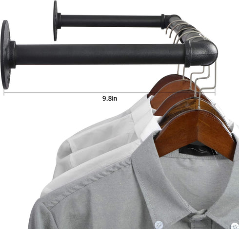 OROPY Industrial Pipe Clothes Rack 38.4", Heavy Duty Detachable Wall Mounted Black Iron Garment Bar, Multi-purpose Hanging Rod for Closet Storage, Black (Two Base)