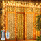 Ollny Curtain Lights LED Curtain Fairy Lights Outdoor, 6.6FT 8 Lighting Modes Window Wall Hanging String Lights Warm White with USB and Remote for Christmas Indoor Bedroom Wedding Party Easter Garden