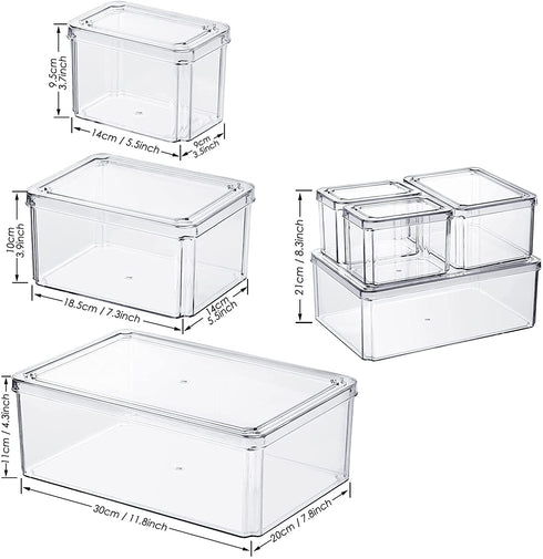 Set of 4 Fridge Storage Bins,Stackable Kitchen Pantry Cabinet, Freezer Food Organizer Box with Lid,Clear Plastic BPA Free Food Container for Kitchen Countertops, Refrigerator