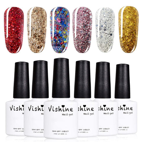 Vishine Gel Nail Polish Set 6 Colors - Stunning Glitter Collection Nail Art Gift Box, Soak Off UV LED Gel Polish Starter Kit