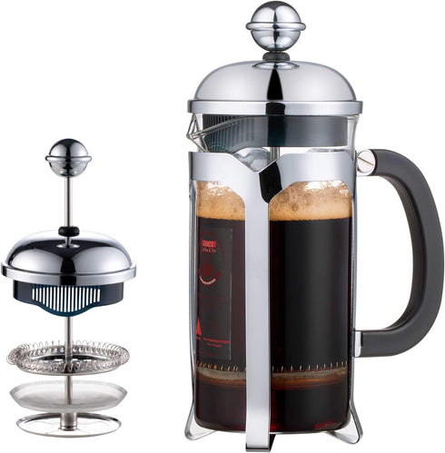EAXCK 12oz French Press Coffee Maker, 304 Stainless Steel Coffee Press 4 Level Filtration System, Heat Resistant Thickened Borosilicate Glass, Durable Easy Clean,100% BPA Free, Suitable for Single Use