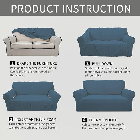 Easy-Going Stretch Chair Sofa Slipcover 1-Piece Couch Sofa Cover Furniture Protector Soft with Elastic Bottom for Kids, Pet. Spandex Jacquard Fabric Small Checks (Chair, Bluestone)