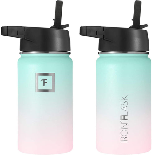 Iron Flask Sports Water Bottle - 14 Oz, 3 Lids (Straw Lid), Leak Proof, Vacuum Insulated Stainless Steel, Double Walled, Thermo Mug, Metal Canteen