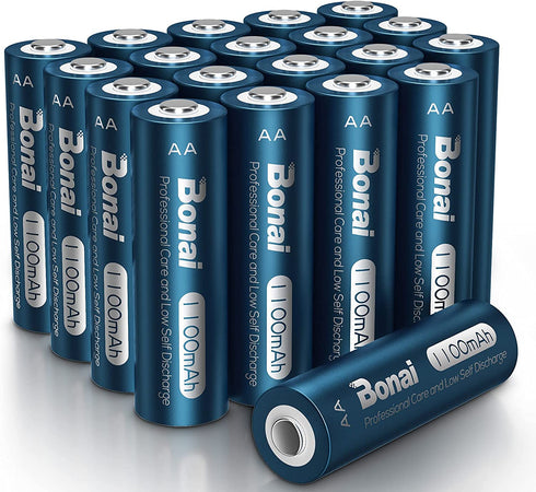 BONAI Solar AA Rechargeable Batteries, High Capacity 1100mAh NiMH Battery for Outdoor Solar Lights 1.2V Pre Charged Double-A Batteries (AA 20 Pack)…