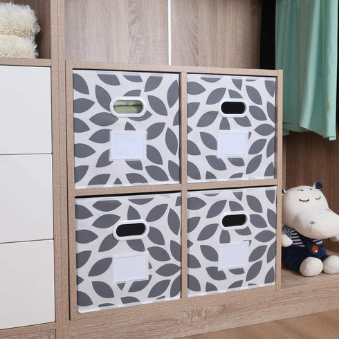 MAX Houser Fabric Storage Bins Cubes Baskets Containers with Dual Plastic Handles for Home Closet Bedroom Drawers Organizers, Foldable, Set of 4 (Grey)