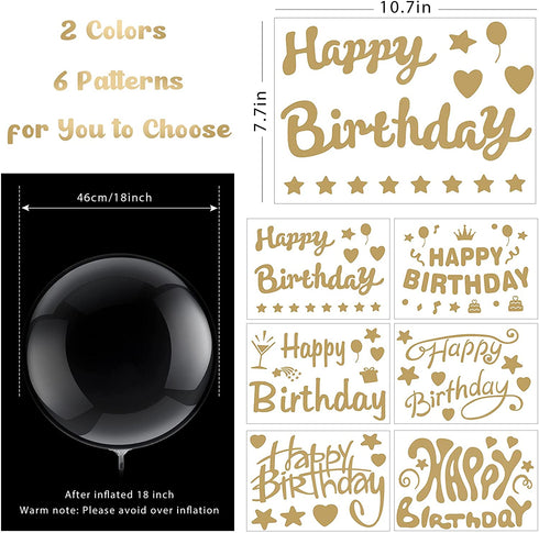 42 Pieces Birthday Bobo Balloon Decorations Include 30 Pieces 18 Inch Bubble Transparent Balloons and 12 Pieces Happy Birthday Bobo Balloon Stickers for Birthday Party Indoor and Outdoor Supplies