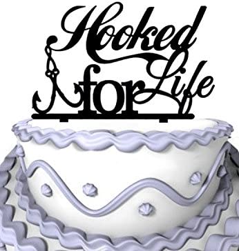 Meijiafei Script Hooked For Life Fishing Silhouette Wedding Cake Topper