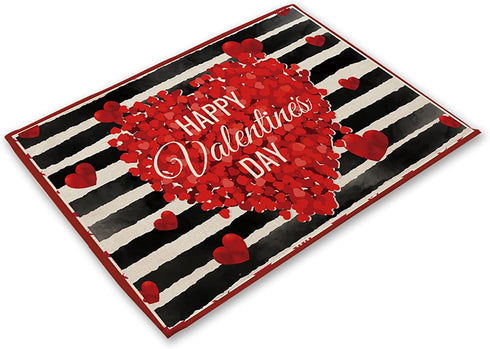Valentine's Day Placemats Set of 4 Washable Cotton Linen Heat Resistant Table Place Mats Happy Lover Romantic Rose Love Red Placemats for Holiday Banquet Dining Kitchen Table Decor (Valentine's Day)