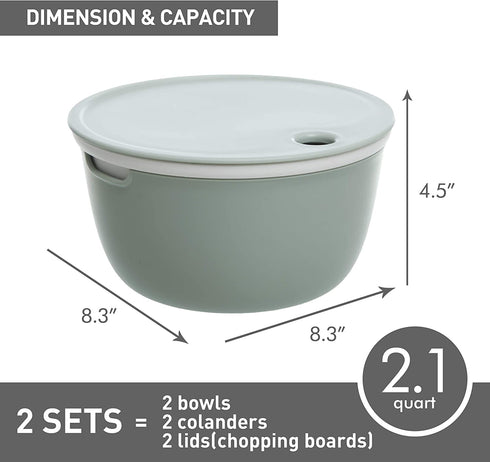 Citylife 2 Set Kitchen Colander Bowl Pasta Strainer Plastic Fruit Bowl Colanders with Lids 2.1 QT Dual-Layer Draining Bowl Vegetable Washing Basket