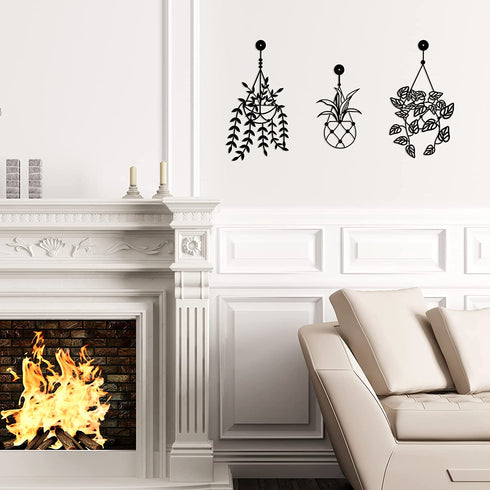 3 Pieces Metal Vase Flowers Wall Arts, Flower in Vase for Decorations, Metal Wall Sculpture for Patio Balcony, Black Metal Wall Art for Living Room Bathroom Bedroom