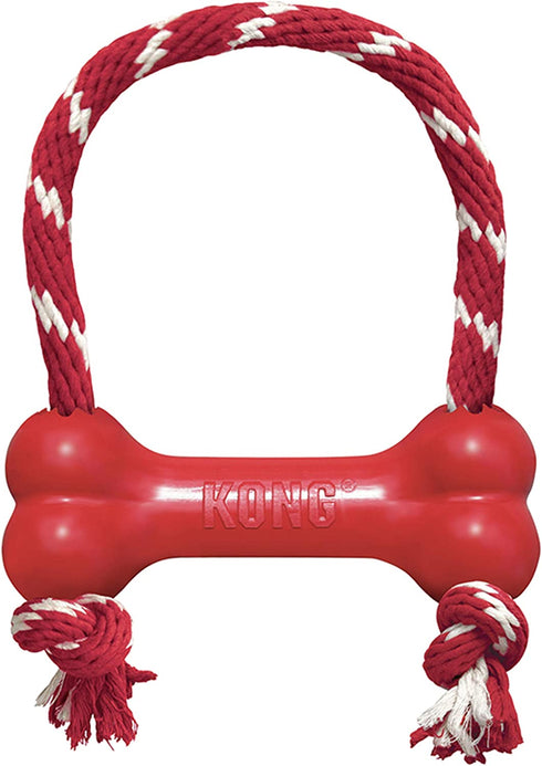 KONG - Goodie Bone with Rope - Durable Rubber Chew Bone, Teeth Cleaning Dog Toy - for Medium Dogs