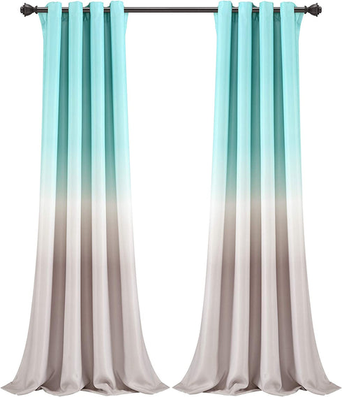 Lush Decor Aqua and Gray Umbre Fiesta Curtains Room Darkening Window Panel Set for Living, Dining, Bedroom (Pair), 95? Long x 52? Wide, L, Aqua & Gray