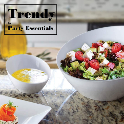 Party Essentials Disposable Hard Plastic Contemporary Angle Bowl, 8-Count, 8 oz, White
