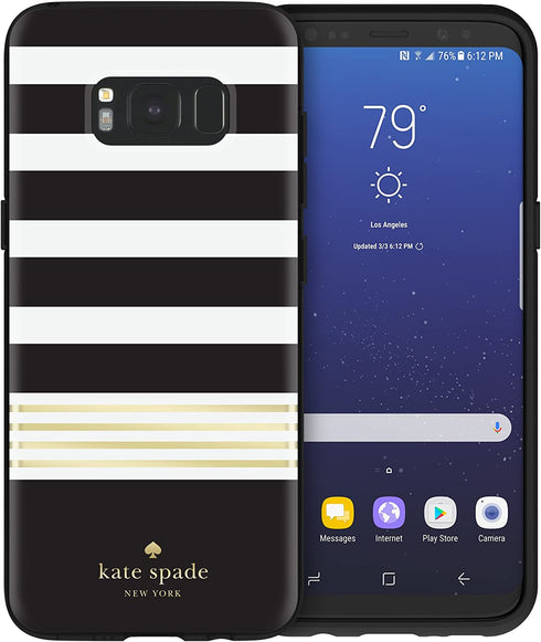 Incipio Samsung Galaxy S8 Kate Spade New York Protective Hard-Shell Case - Stripe 2 (Black/White/Gold Foil)