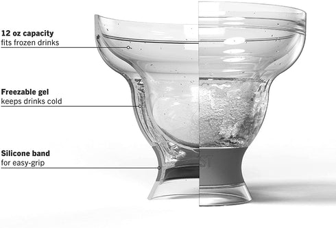 Host Freeze Stemless Margarita Glass Insulated Gel Chiller, Plastic Double Wall Frozen Cocktail Cup, Set of 2 Cups, 12 oz, Grey