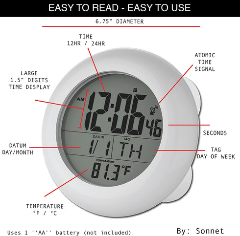 Sonnet SONNET-T-4691 Shower Suction Clock, White