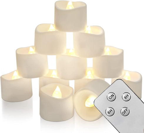 Homemory Flameless Candles, LED Tea Lights with Remote and Timer, 6H/8HTimer, Long Lasting Battery Operated LED Candles, Ideal for Home Decor and Seasonal Celebration, Pack of 12