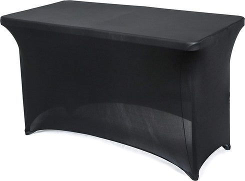 Obstal 4ft Stretch Spandex Table Cover for Standard Folding Tables - Universal Rectangular Fitted Tablecloth Protector for Wedding, Banquet and Party ?Black, 48 Length x 24 Width x 30 Height Inches?