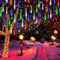 Meteor Shower Lights, Waterproof Falling Rain Lights with 30cm 8 Tubes 144 LED Falling Rain Drop Christmas Icicle Cascading Lights for Halloween Thanksgiving Holiday Party Home, UL Plug, Multicolor