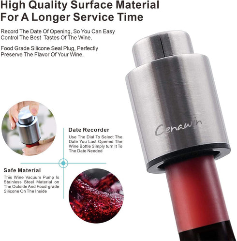 3 Pcs Wine Bottle Stoppers,Real Vacuum Champagne Stoppers,Wine Bottle Stopper with Time Scale RecordReusable Wine Preserver,Wine Corks Keep Fresh,Best Gifts for Wine Lovers?Stainless SteelSilver?