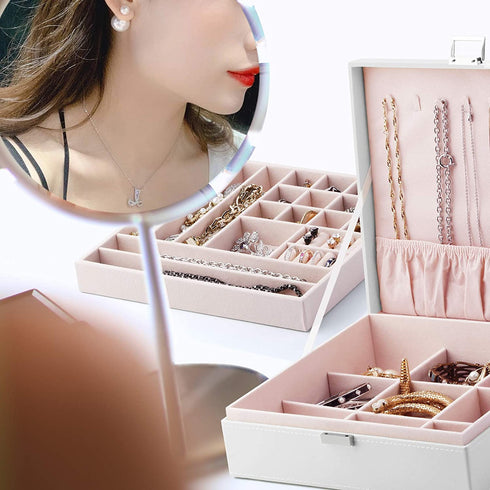 A&A Large Jewelry Storage Organizer Box 2 Layers Combined Storage Case with Buckle White