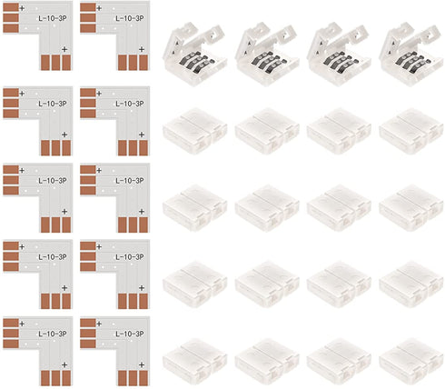 BTF-LIGHTING 10sets 3PIN 10mm Width Right Angle L Shape solderless Corner Connector for WS2811 WS2812B SK6812 LED Strip No Soldering Can't Support 144LEDs/m or ALTOVE LED Strip