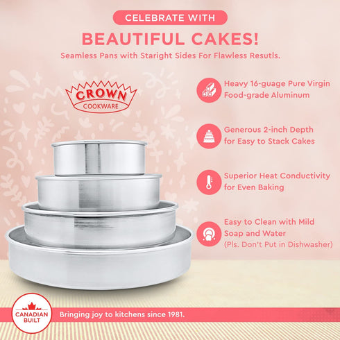Crown 6 inch Cake Pans Set of 2, 2 inch Deep, Heavy Duty, Fully Straight Sides, Made in Canada