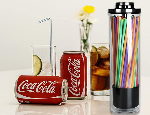 YUPHOO Glass Straw Dispenser 10.6 Inch Drinking Straw Holder Pop Up Straw Lid Organizer for Long Straws, Jumbo Straws, Bendy Straws, Chopsticks(Glass/27cm)