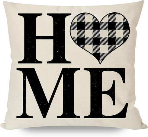PANDICORN Modern Farmhouse Pillow Covers 18x18 Set of 4, Black Buffalo Plaid Check Home Love Heart Truck Wreath, Spring Decor Green Flower Floral, Welcome Throw Pillow Cases Outdoor Decorations