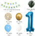 1st Birthday Party Decorations - Blue and Gold Macaron Balloons Arch Garland Kit - Air Pump, Aluminum Foil Paper No.1 Balloon, Gold Confetti Balloons, Gold Balloons, Pine Needles, Pull the Flag - Baby Birthday Decoration - Boy Or Girl