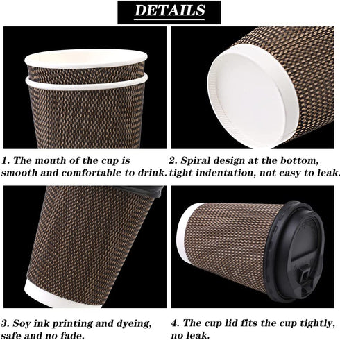HSSUGI 12 Oz Premium Insulated Ripple Paper Coffee Cups,40 Packs Paper Coffee Cups with Lid,Disposable Paper Cups .To Go Paper Coffee Cups for Drink,Travel,Home and Office