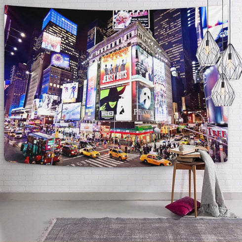 Emvency Tapestry City January 6 Illuminated Facades of Theaters on 2011 in Times Night Street Home Decor Wall Hanging for Living Room Bedroom Dorm 60x80 Inches