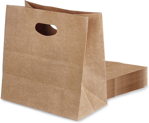 30 Pcs Kraft Paper Bags, 11x6x11" Brown Paper Gift Bags with Die Cut Handle Bulk, Kraft Paper Tote Bags Party Favor Goody Bags Grocery Bags Shopping Bags Takeout Bags for Restaurant, Bakery, Retail