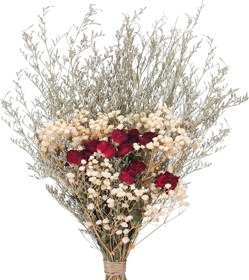 XYXCMOR Natural Dried Flowers Bouquet Real Touch Dried Roses with Stems Dried Baby's Breath Flowers with Dried Lavender Bundles for Wedding Home Farmhouse Table Centerpieces Vase Filler Decor