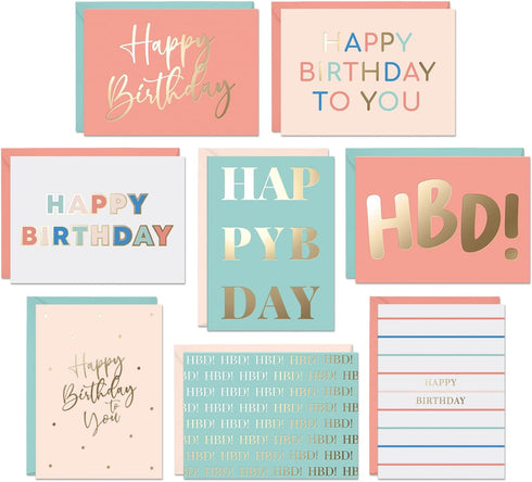 Set of 24 Gold Foil Bulk Birthday Cards Assortment – Bulk Happy Birthday Card with Envelopes Box Set – Assorted Blank Birthday Cards for Women, Men, and Kids in a Boxed Card Pack