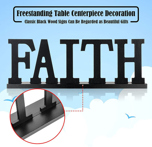 4 Pieces Love Faith Hope Family Wood Word Sign Black Wooden Cutout Letter Table Sign Rustic Letter Tabletop Decorations Freestanding Wood Sign for Home Room Fireplace Table Centerpiece Decoration