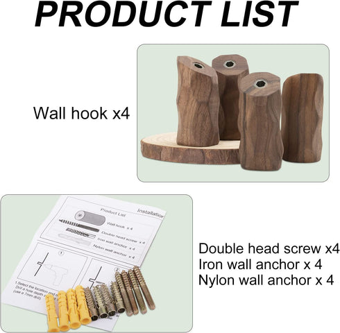 Wood Wall Hooks,4 Wooden Coat Hooks Wall Hangers, Wooden Wall Hat Hooks, Irregular Wooden Wall Hooks for Hanging Hats, Coats, Towels (Walnut)