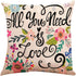 ZUEXT Spring Floral Love Throw Pillow Covers 16x16 Inch, Set of 4 Square Cotton Linen Outdoor Cushion Pillowcases for Sofa Couch Home Decor Valentines Mother's Birthday Day Housewarming Gift