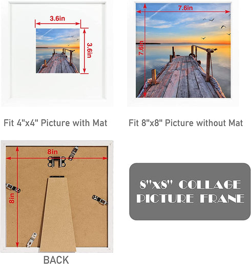 Hongkee 8x8 Square Picture Frame?Made of Composite Wood with High Definition Glass for Desktop Display and Wall Mounting?Set of 3 Minimalist White(HK031520-MD8X8-WT(3PK))