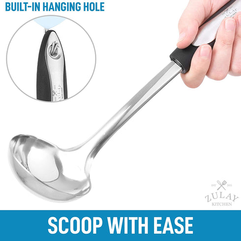 Zulay (12 inch) Stainless Steel Soup Ladle - Durable Rust Proof Soup Ladle With Ergonomic Handle - Soup Serving Spoon Ladles For Cooking, Gravy, Sauces, and More