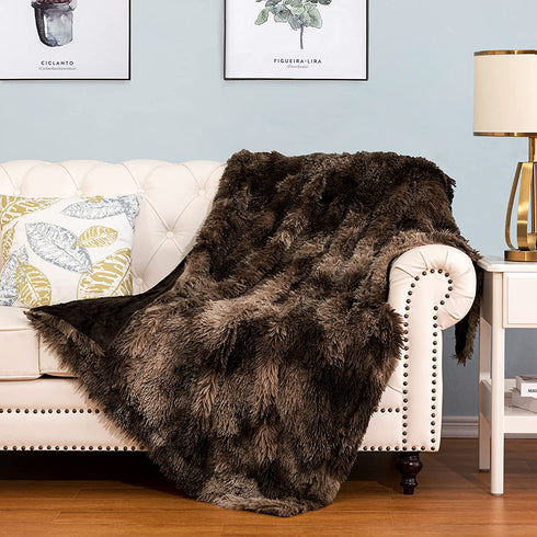 HBlife Luxury Soft Faux Fur Throw Blanket 50" X 60", Solid Reversible Lightweight Shaggy Fuzzy Blanket Plush Fluffy Cozy Decoration Throw Blankets for Couch and Living Room, Tye Die Brown