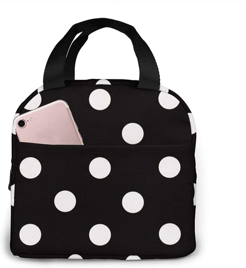 Kslai White and Black Polka Dot Lunch Bag Tote Bag Lunch Bag for Women Lunch Box Insulated Lunch Container