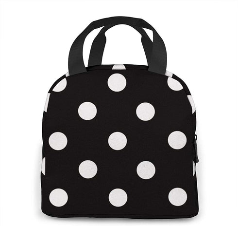 Kslai White and Black Polka Dot Lunch Bag Tote Bag Lunch Bag for Women Lunch Box Insulated Lunch Container