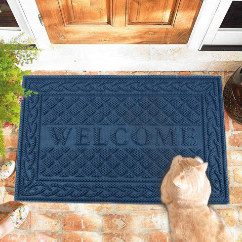 Mibao Durable Door Mat, Heavy Duty Rubber Doormats, Welcome Mats, Indoor Outdoor, Non-Slip, Easy Clean, Absorb Water, Low-Profile Mats for Entry, Patio, Garage, Entrance Way (18×30, Blue)