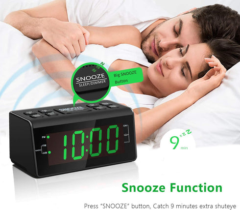 Jingsense Digital Alarm Clock Radio with AM/FM Radio, 1.2? Big Digits Display, Sleep Timer, Dimmer and Battery Backup, Bedside Alarm Clocks with Easy Snooze for Bedrooms, Table, Desk Outlet Powered