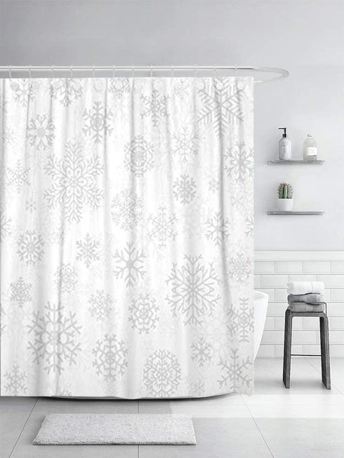 Sonernt Curtain White Christmas from Gray Snowflakes on Pattern Snow Shower Curtain Bathroom Decor,Polyester Durable Waterproof Curtain