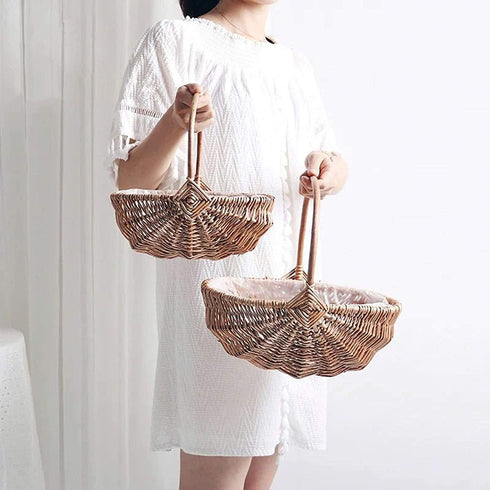 WYI Rattan Flower Basket, Handmade Wicker Planter Basket with Plastic Liner and Handle, Woven Storage Basket for Home Wedding Garden Decoration, Brown L 42T235PY1428JB2