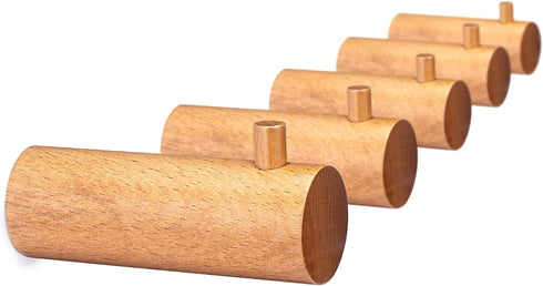 ESK?VA Beech Wood Wall Hooks 5 Pack - 3 Inch Coat Hooks Hat Rack for Wall - Wooden Wall Hooks for Hanging Towels Heavy Duty - Backpack Hanger Key Hooks Wall Mounted Decorative Design