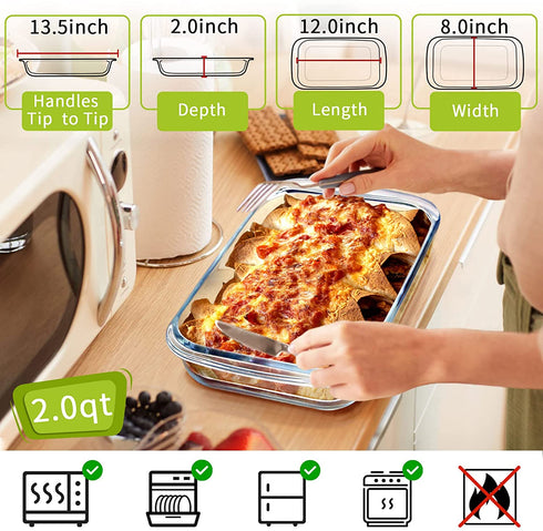 Glass Baking Dish for Oven Glass Pan for Cooking Oblong Casserole Dish Rectangular Baking Pan Glass Bakeware,1 Piece (2 Quart)