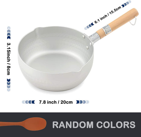 ICUUK Nonstick Saucepan 2.2-Quart Traditional Japanese Yukihira Saucepan With Wooden Handle And Silicone Mixing Spoon,Multipurpose Pot, Aluminum Alloy, Silver (7.9 inch)